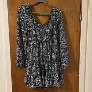 Altar’d State Navy Floral Long Sleeve Tiered Dress Size S